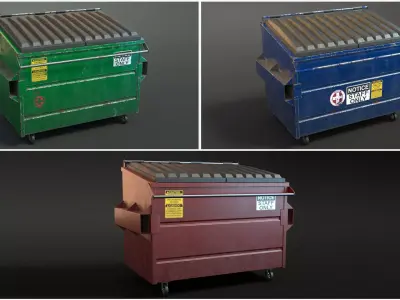 Dumpsters trash can on wheels Low-poly 3D model