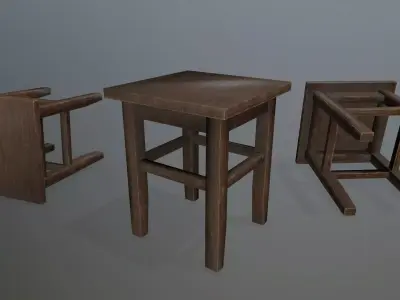 Footstool wooden table Low-poly 3D model