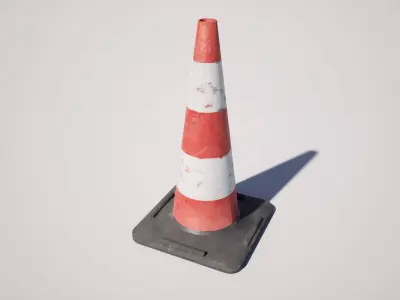 Traffic Barrier and Cone Low-poly 3D model