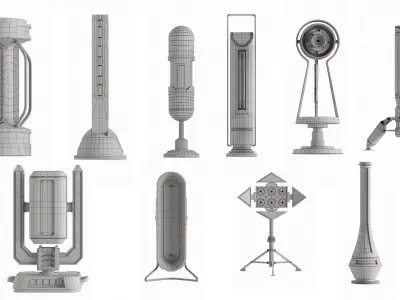 20 Sci-fi Lights Low-poly 3D model
