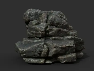 Black Boulder Cracked Rock Collection 210306 Low-poly 3D model