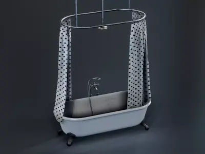 Bathtub with shower curtain Low-poly 3D model