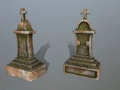 tombstone set pair of wooden doors Low-poly 3D model