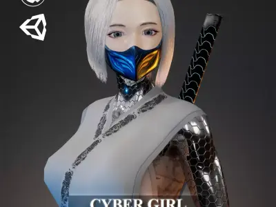 Cyber Samurai Girl Game Ready PBR Character UE 4 Unity Low-poly 3D model