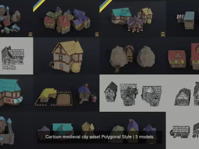 Cartoon medieval city asset Polygonal Style 3D Model Pack