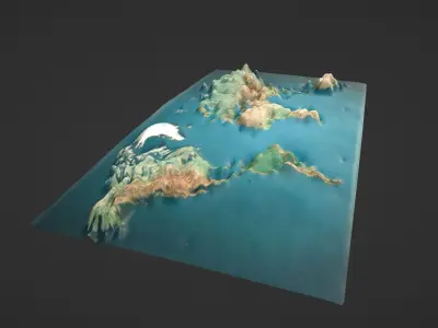 World Map Topography Low-poly 3D model