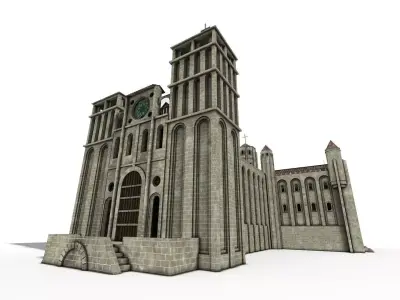 Cathedral Romanesque with Hermitage and houses 3D model