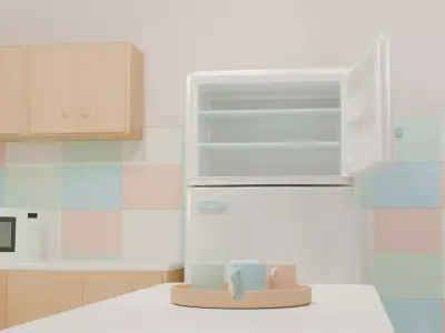 3D Modern Kitchen Interior Dining Table Appliances Cabinets 3D model