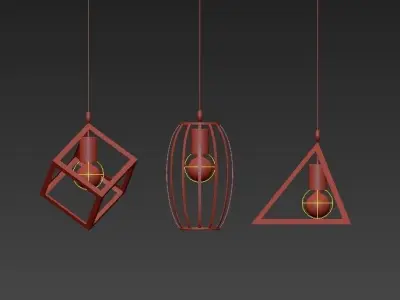 Lampe three pendant lights hanging from metal frame 3D model