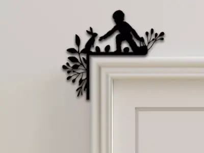 Child And Rabbit Door Corner Decor 3D print model
