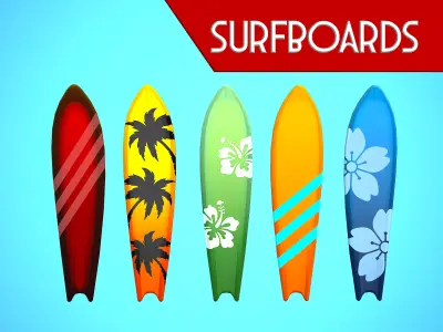 SURF BOARD 01-05 CARTOON STYLIZED 3D Model Pack