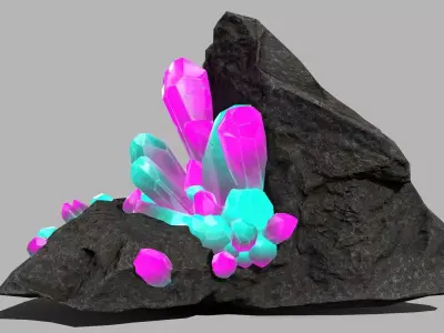 Crystal Set rock with crystals Low-poly 3D model