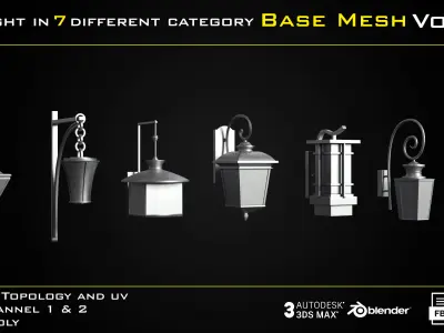 50 Light In 7 Different Category Base Mesh - Vol 05 Game Ready Low-poly 3D model