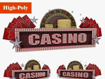 casino signboard sign las vegas high-poly textured  3D model
