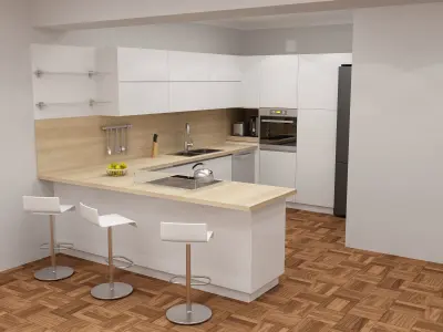 kitchen with cabinets and wooden floors 3D model