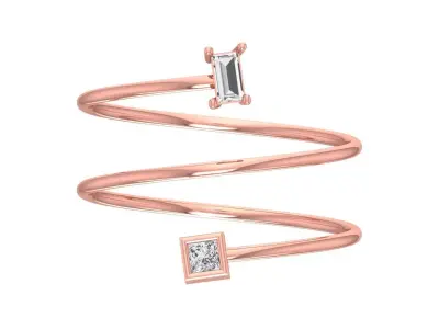 Solitaire Women Spiral Baguette Princess Stone Band Ring 3D print model