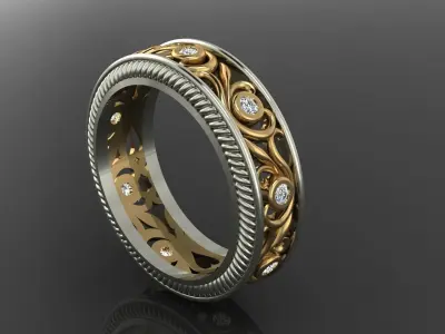 Elegant Women Ring with Floral Pattern Delicate Jewelry Design 3D print model