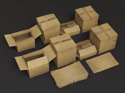 Cardboard Box Set - Game Ready  Urban Street Style Low-poly 3D model