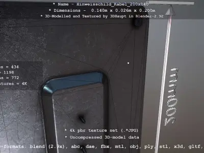 Hinweisschild Kabel 200x140mm Low-poly 3D model