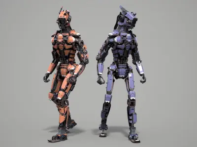 Rigged sci-fi robot character Low-poly 3D model