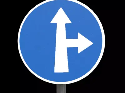 Compulsory ahead or turn right Low-poly 3D model