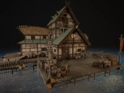 Viking Medieval Modular House Game-Ready Low-poly 3D model