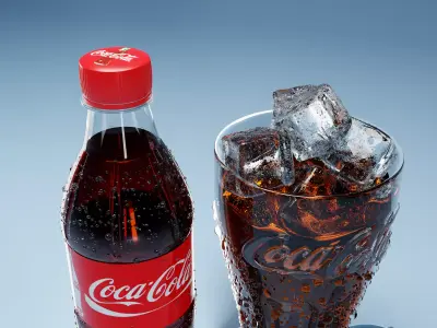 Coca Cola bottle and glass 3D model