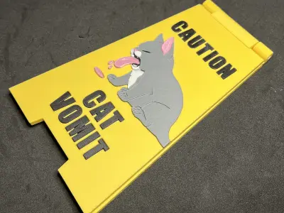 Folding Cat Vomit Warning Sign 3D print model