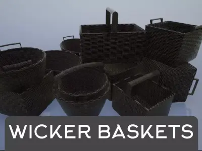 Empty Wicker Baskets Low-poly 3D model
