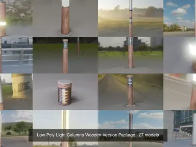 Low-Poly Light Columns Wooden Version Package