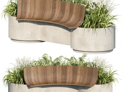 Bench with Plants - Urban Furniture 03 3D model
