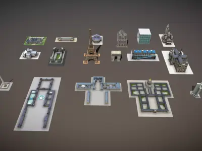 Famous French Buildings Low-poly 3D model