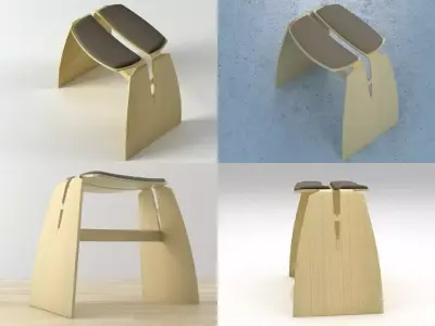 Origami stool made of wood and leather Free 3D model