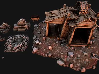 Medieval Tin Ore Mine Low-poly 3D model