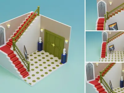 Low Poly Retro Vintage Rooms Interiors 2 Low-poly 3D model