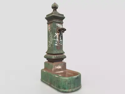 Public Fountain With Graffiti  3D model