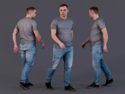 Casual Walker - Man in Grey T-Shirt 3D model