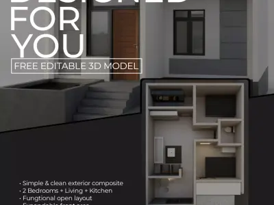 Modern Minimalist House 45 60 Editable 3D Architecture Model Low-poly 3D model