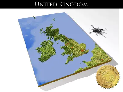 United Kingdom High resolution 3D relief maps 3D model