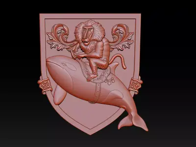 Whimsical Baboon Riding Orca Crest 3D print model