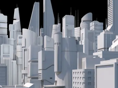 Skyscrapers SciFi - Low Poly - Kitbash City Low-poly 3D model