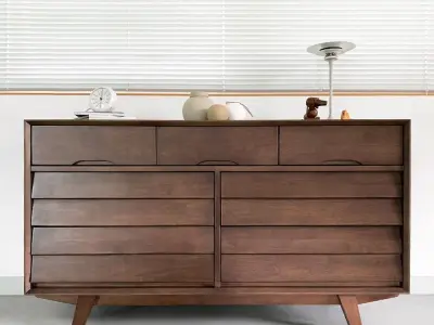 Galleria solid wood 3-tier wide chest of drawers 3D model