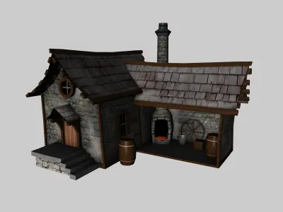 Low Poly Blacksmith Medieval Building Low-poly 3D model