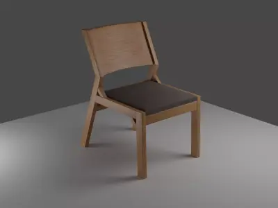 Wooden Chair cushioned seat Low Topology Low-poly 3D model