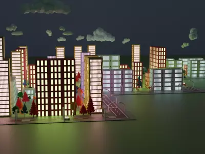 LOW POLY CITY with buildings and trees 3D model