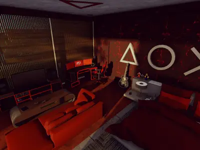 Bedroom Gaming Setup - Red Color Domination 3D model