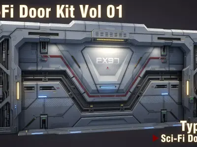 Sci-Fi Door Kit Vol 01-Type D-PBR Low-poly 3D model