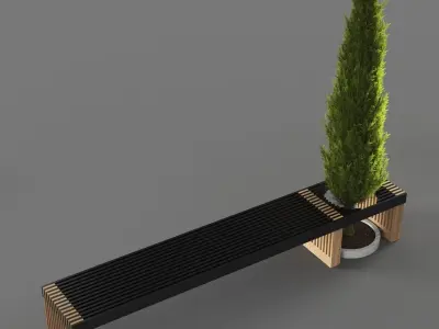 bench1256 bench with potted tree 3D model