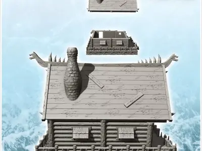 Viking log building with access stairs and fireplace 14 - North  3D print model