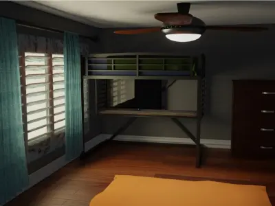 Cozy Bedroom With Bunkbed 3D model